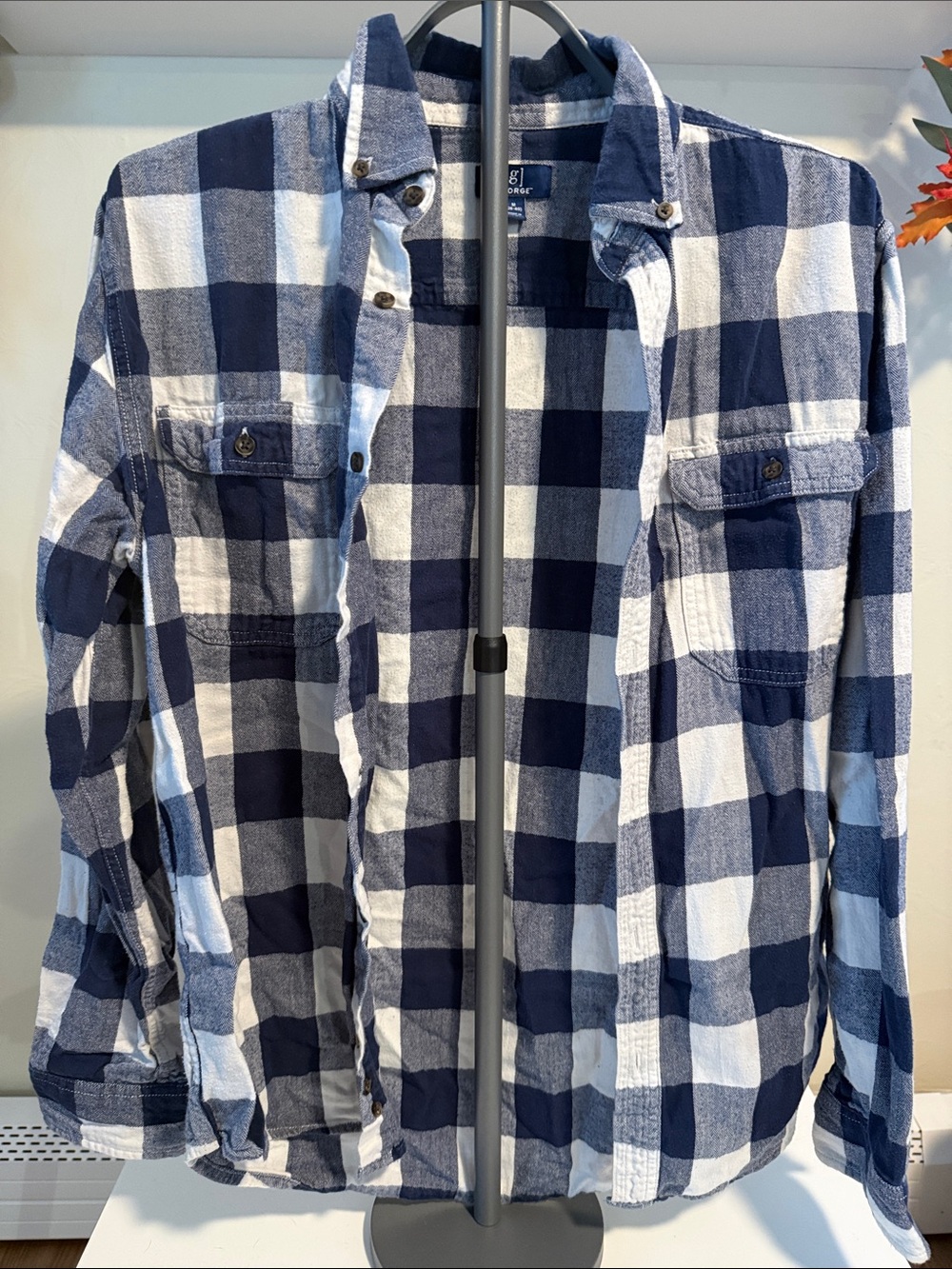 George Navy Blue & White Plaid Button-Up Shirt Jacket